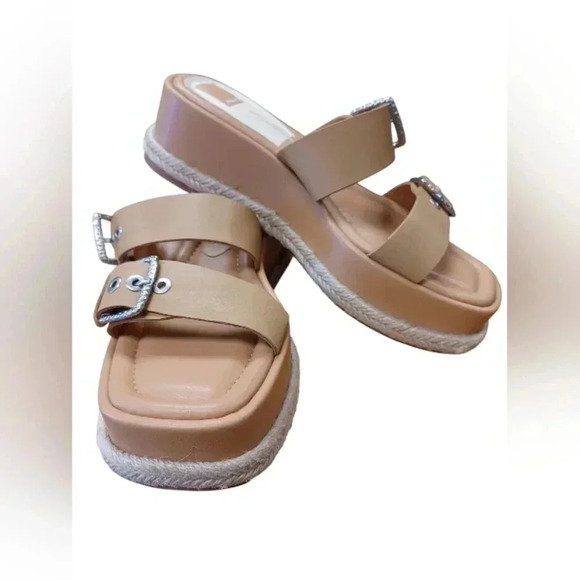 Dolce Vita NWT Square Toe Espadrilles Tan Leather Sandals - Picture 1 of 9